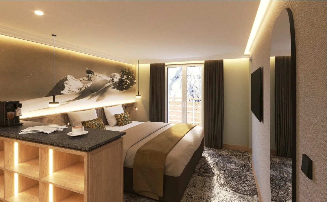 Hotel Eiger, Mürren: Corner Junior Suite mit Balkon und Eiger Bergblick