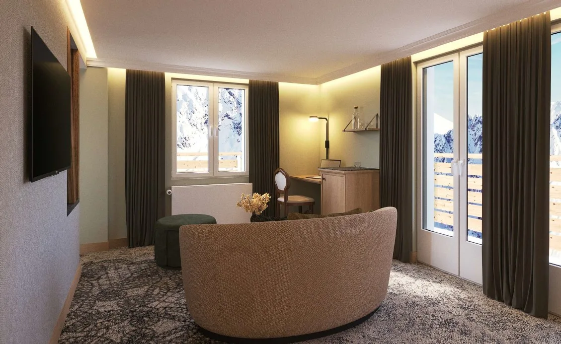Hotel Eiger, Mürren: Corner Junior Suite mit Balkon und Eiger Bergblick